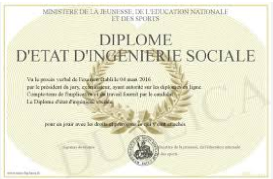 photo du diplôme d'ingénierie sociale